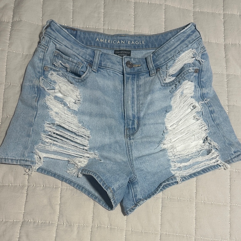 American Eagle Outfitters Light Blue Ripped Jean Shorts